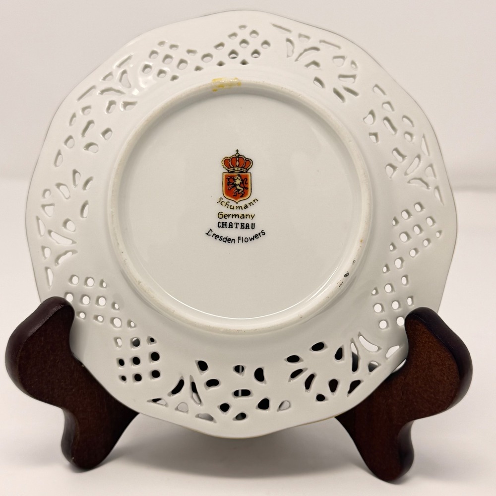Vintage Schumann Arzberg Germany Chateau Dresden Flowers 6" Reticulated Plate - Picture 12 of 12